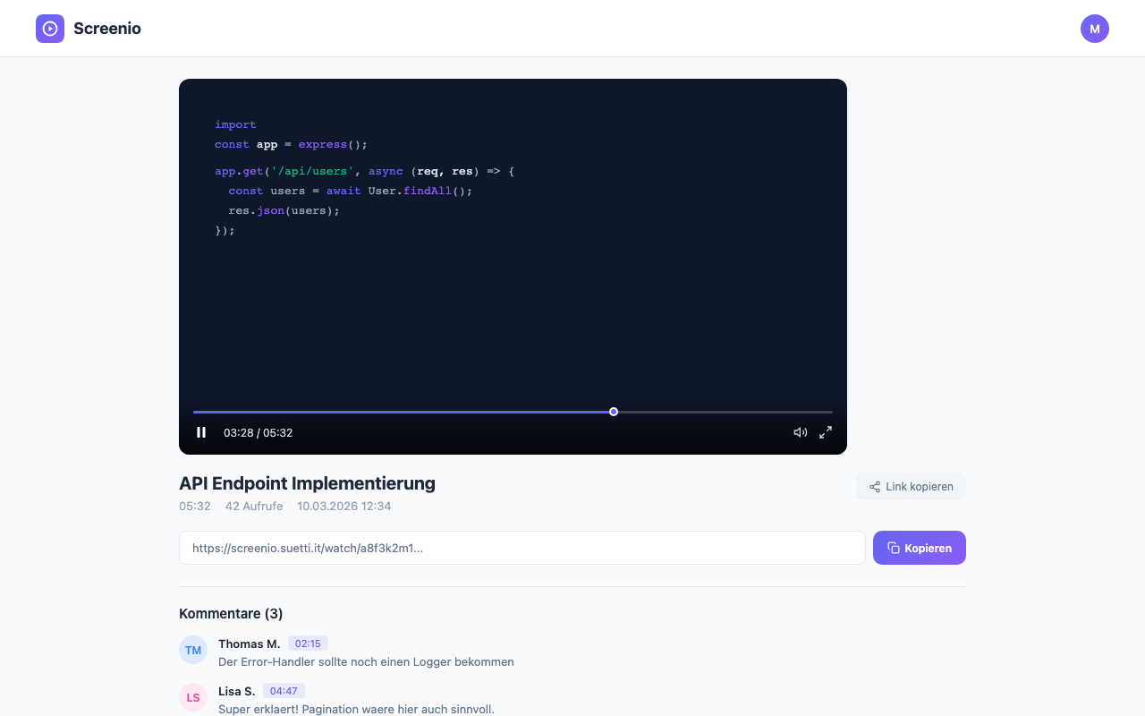 Screenio: Screen Recording als Chrome Extension — mit zeitgestempelten Kommentaren